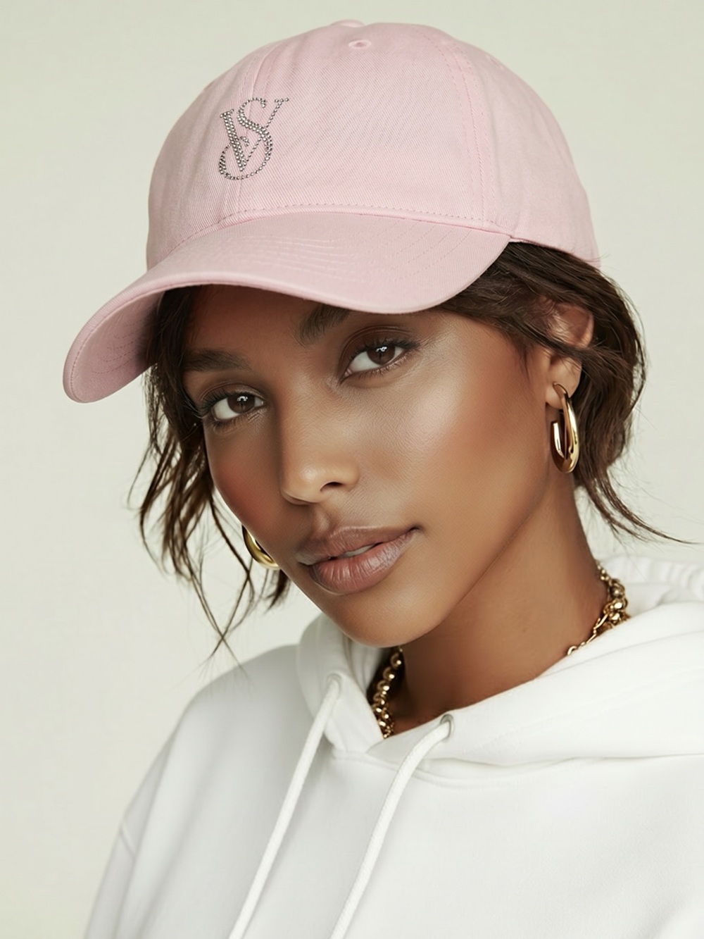 Victoria's Secret Light Pink Rhinestone VS Logo Baseball Cap